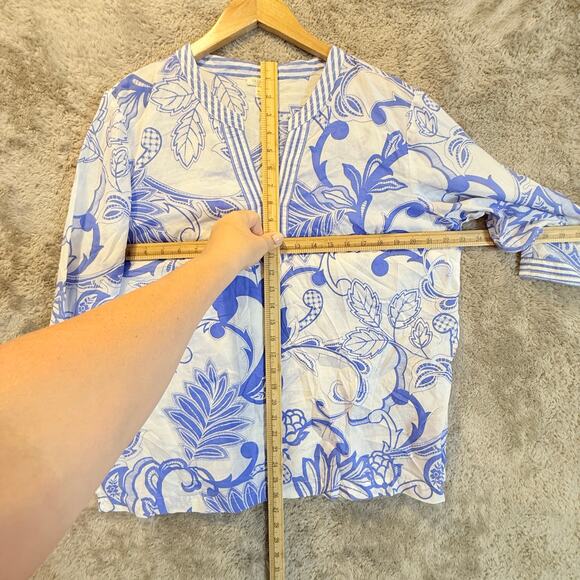 Talbots Blue White Popover Tunic Beach Coverup Lightweight Cotton Voile XLP - Picture 8 of 11